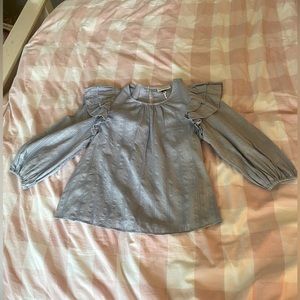 Blue ruffle sleeve blouse